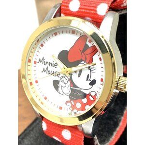Disney Women's Watch Minnie Mouse Quartz Two Tone Red Polka Dot Strap W0…